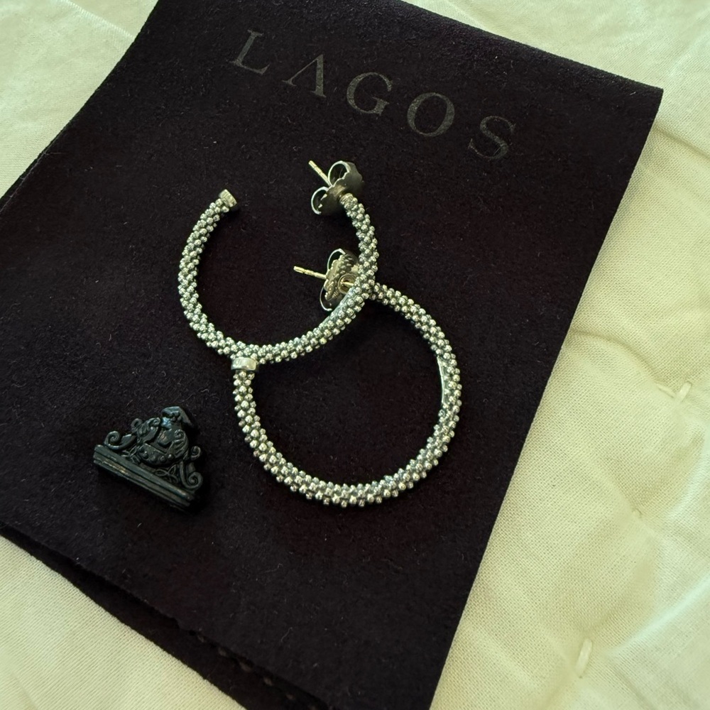 LAGOS Silver Beaded Hoop Earrings